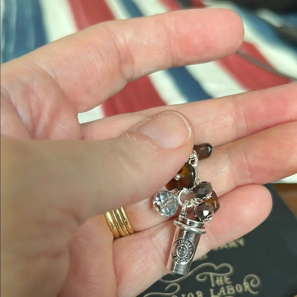 Silver Coffee Cup Charm with Crystals new